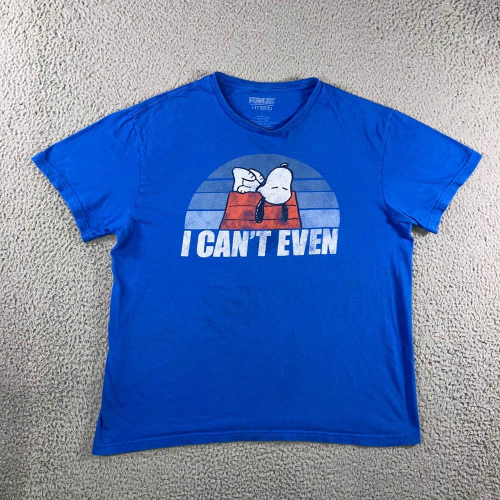 Peanuts Snoopy Graphic T-Shirt Men L Blue I Can't Even Doghouse S/S Nostalgic
